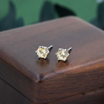 Natural Yellow Citrine Stud Earrings In Sterling Silver, 4 of 11