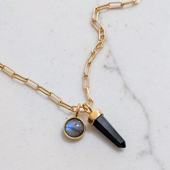 The En Pointe Black Tourmaline Gemstone Necklace, Gold, 7 of 12