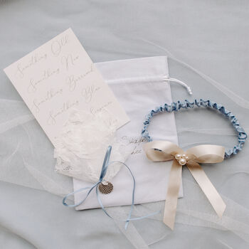 Personalised Pearl Cluster Blue Wedding Garter, 2 of 10