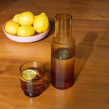 Amber Retro Ribbed Glass Tumbler Glass, 3 of 4