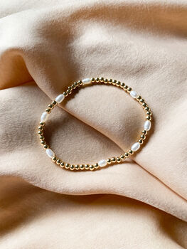 18k Gold Plated Rice Pearl Beaded Bracelet, 2 of 2
