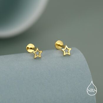 Sterling Silver Open Star 16g Flat Back Stud Earrings, 2 of 11