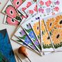 Linocut Joy Bloom Flower Notecards Set Of 12, thumbnail 1 of 12