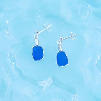 Cornish Sea Glass Stud Earrings Blue, 2 of 5