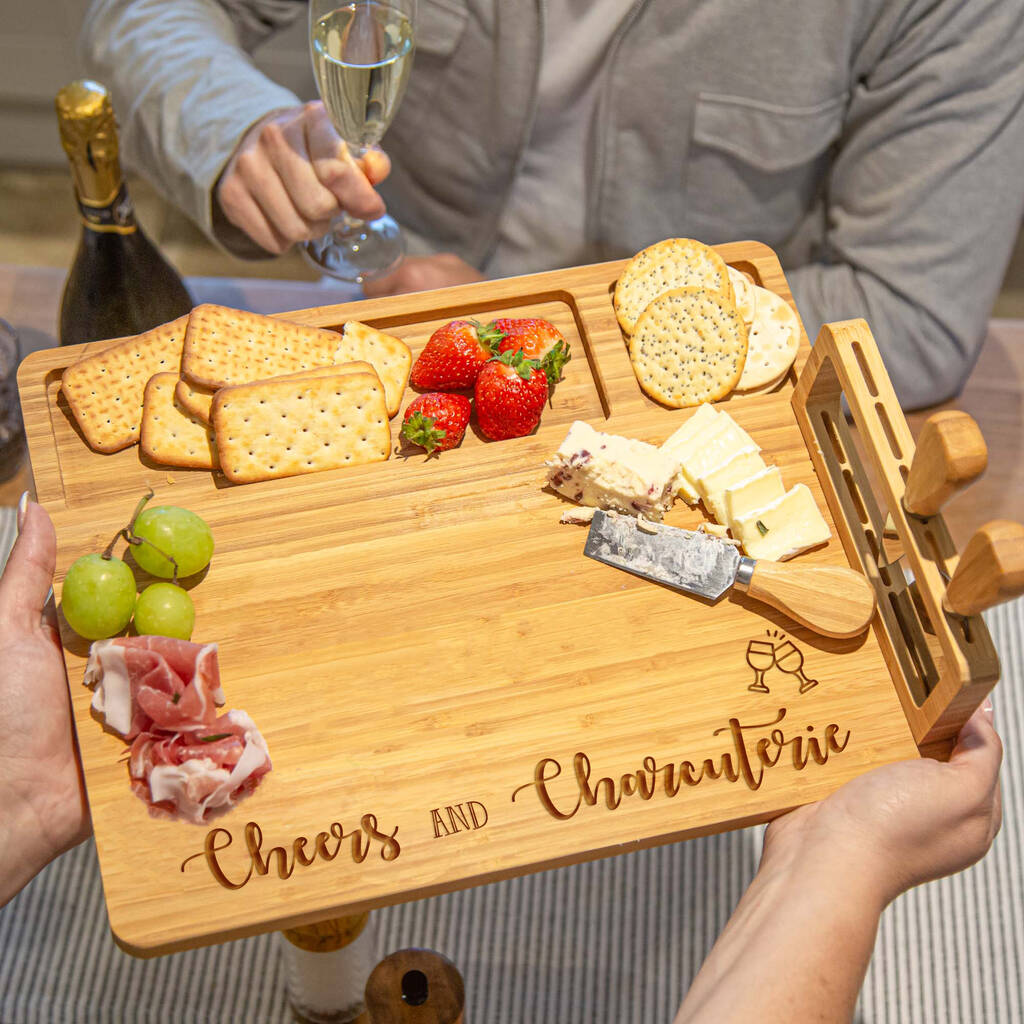 Engraved Charcuterie Board With Utensil Holder By Duncan Stewart