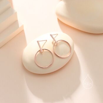 Sterling Silver Large Dangle Circle And Bar Stud Earrings, 5 of 10