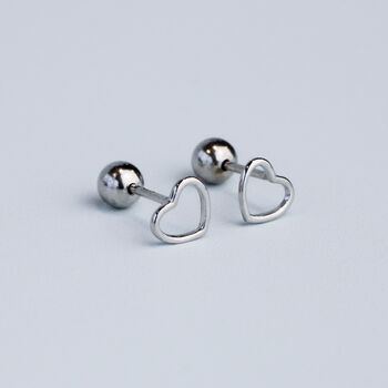 Sterling Silver Screw Back Heart Stud Earrings, 2 of 5