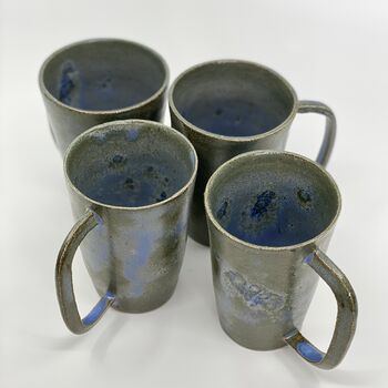 Handmade Ceramic Latte Cup Mug Blue Stoneware, 3 of 10