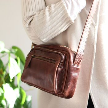 Brown Leather Pocket Crossbody Shoulder Bag, 2 of 5