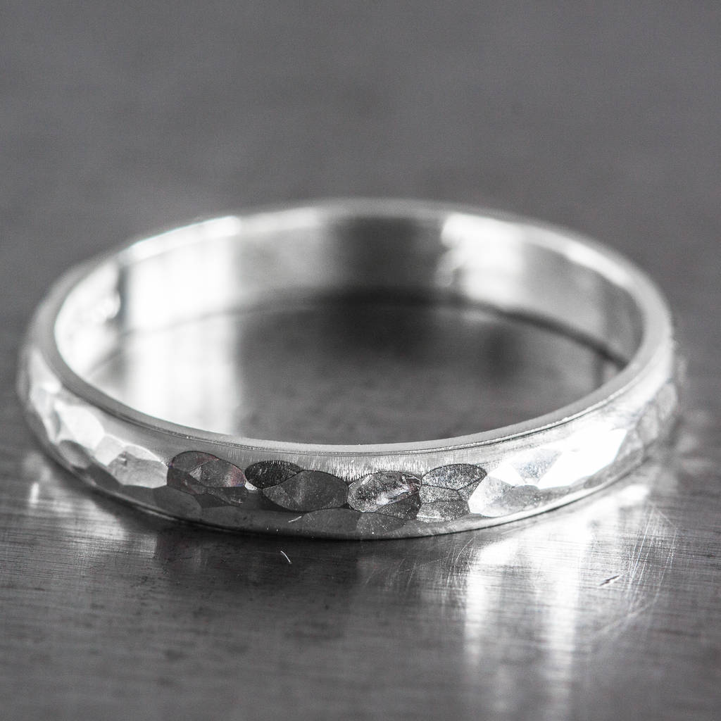 personalised sterling silver 4mm hammered d shape ring by the jewellery ...