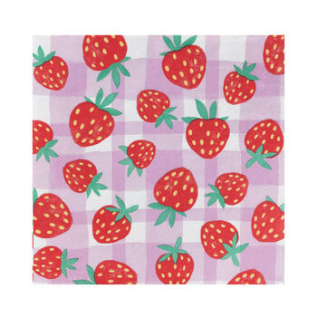 Strawberry Gingham Paper Party Napkins X 20, 3 of 3