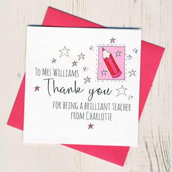 Personalised Pencil Teacher Thank You Card, 2 of 2