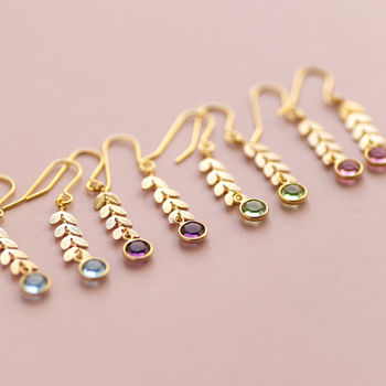 Gold Or Silver Plated Leaf Chain Birthstone Earrings, 8 of 12