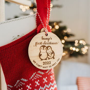 Bump's First Christmas Wooden Penguin Decoration, 2 of 5