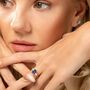 Blue Sapphire Oval Cut Three Stone Engagement Ring In Sterling Silver, thumbnail 3 of 12