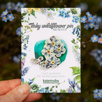 Wildflower Forget Me Not Eco Wooden Pin Brooch, 2 of 7