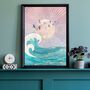 Custom Colour Sun Wave Ocean Landscape Wall Art Print, thumbnail 1 of 8