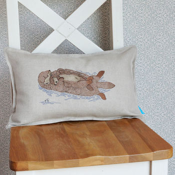 Sleeping Otter Mum And Pup Embroidered Cushion, 2 of 6