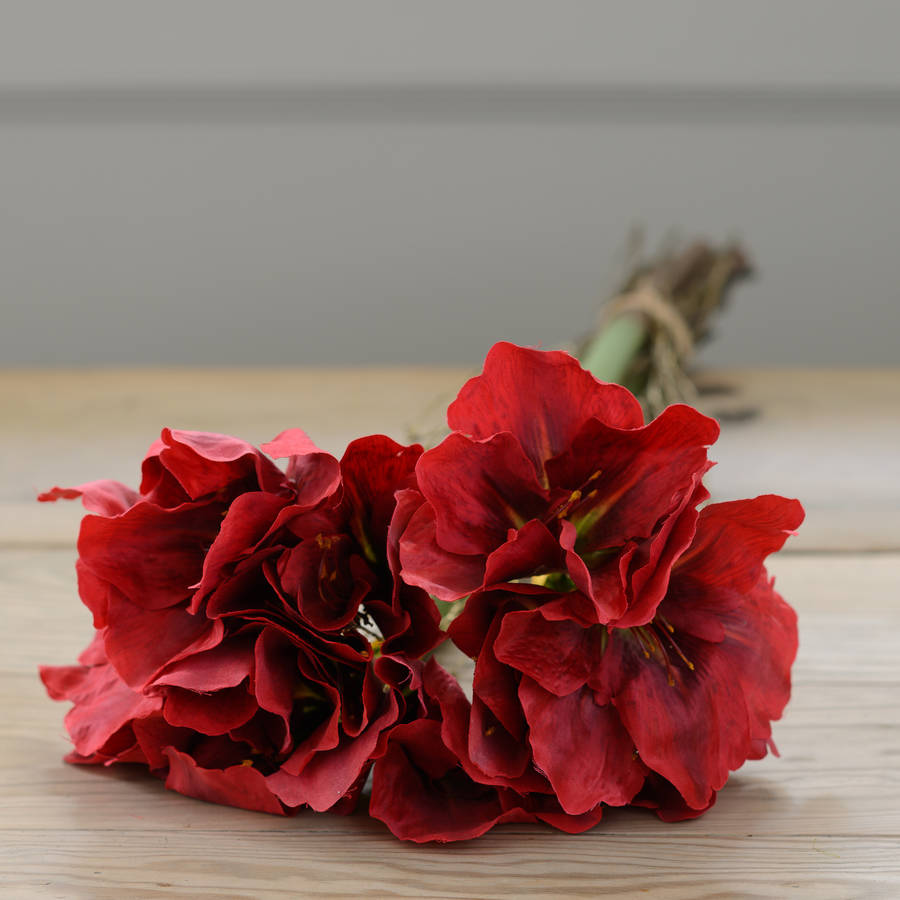 artificial red amaryllis flower bunch by the flower studio