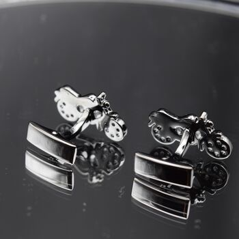 Motorcycle Cufflinks Gift For Men Black Stainless Steel Motor Gift, 2 of 5