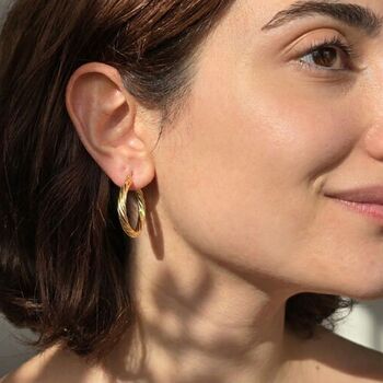 24ct Gold Plated Circle Rope Textured Earrings, 2 of 3