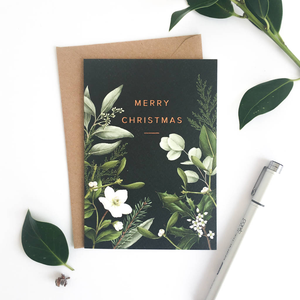 box of eight botanical christmas cards greenery by catherine lewis design