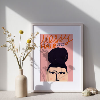 Messy Hair Don't Care Illustrated Art Print, 4 of 5