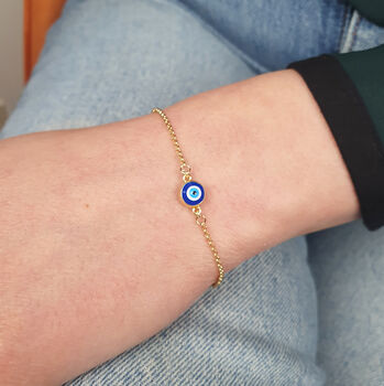 Turkish Blue Evil Eye Friendship Gold Plated Bracelet, 2 of 6