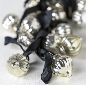 Ribbed Silver Bauble Garland On Black Ribbon, 2 of 5