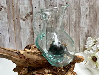 Melted Glass Jug On Driftwood Handcrafted Glass Vase, 8 of 9