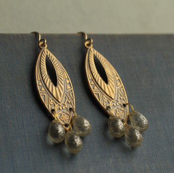 Art Deco Chandelier Earrings With Pearl Glass Drops, 5 of 10