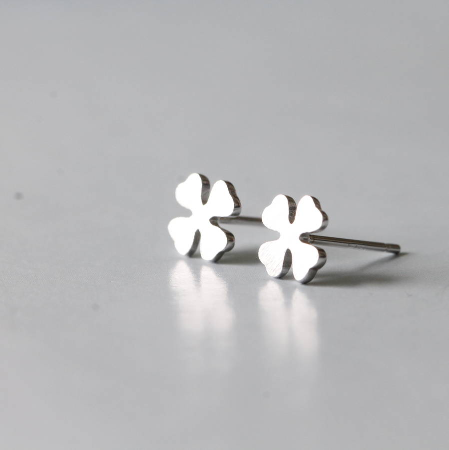 Silver Four Leaf Clover Ear Studs By Attic Notonthehighstreet Silver Four Leaf Clover Ear Studs