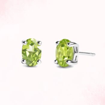 Peridot Oval Stud Earrings In Sterling Silver And Gold, 2 of 10
