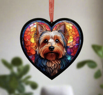 Yorkshire Terrier Stained Glass Effect Heart Suncatcher, 3 of 5