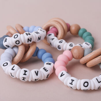 Personalised Silicone And Wood Baby Teething Toy, 8 of 8