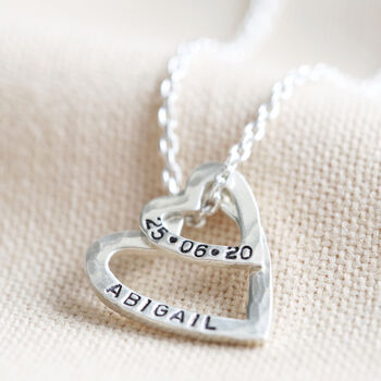 Personalised Sterling Double Heart Outline Necklace, 4 of 8