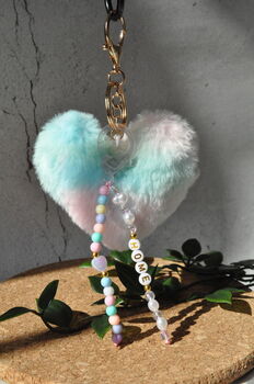 Pastel Plush Heart Personalised Keychain, 3 of 5