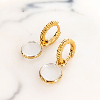 Circle Clear Quartz April Birthstone Earrings, Gold, 5 of 6