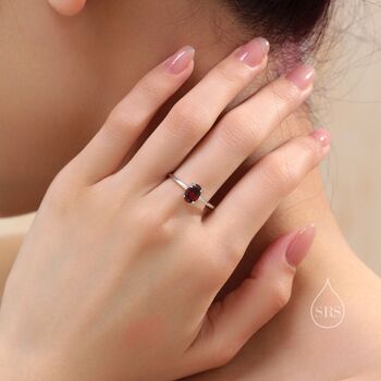 Sterling Silver Natural One Carat Red Garnet Oval Ring, 7 of 12