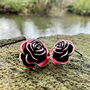 Red Rose Stud Earrings, Silver Plated, thumbnail 1 of 5