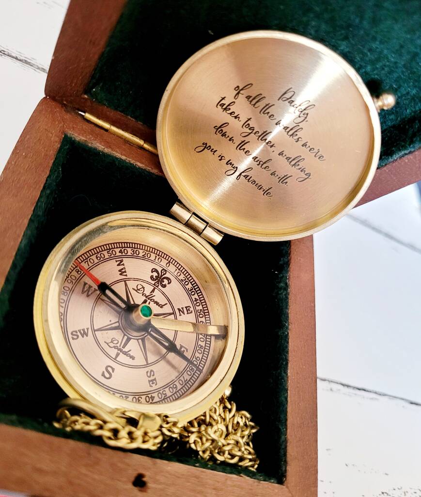 Engraved And Personalised Brass Compass By Posh Paws