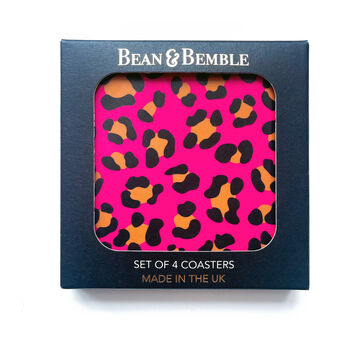 Pink Leopard Print Coasters Set Round Heat Resistant, 3 of 7