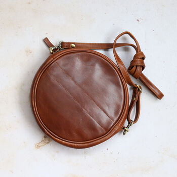 Leather Circle Crossbody Bag, Tan, 2 of 5