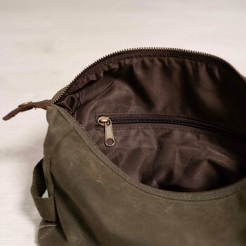 Personalised Initial Men's Waxed Cotton Canvas Wash Bag, 4 of 5