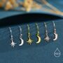 Sterling Silver Extra Tiny Starburst And Moon Dangle Drop Hook Earrings, thumbnail 8 of 12