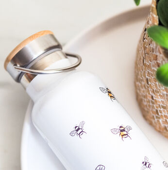 Personalised Bee Water Bottle With Bamboo Lid, 4 of 4