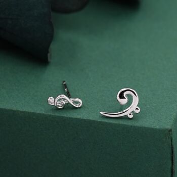 Sterling Silver Treble And Bass Clef Mismatched Stud Earrings, 3 of 10