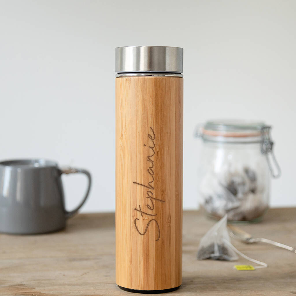 Personalised Name Eco Friendly Bamboo Thermos Flask By Dust and Things