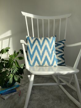 Blue And Cream Zigzag Silk Ikat Cushion, 2 of 7