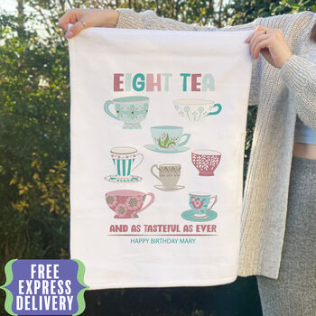 Personalised Eight Tea Tea Towel 80th Birthday Present, 2 of 4